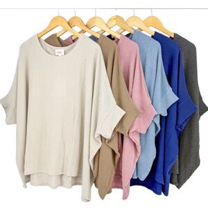 Andree Navy Ribbed Dolman Sleeve Top